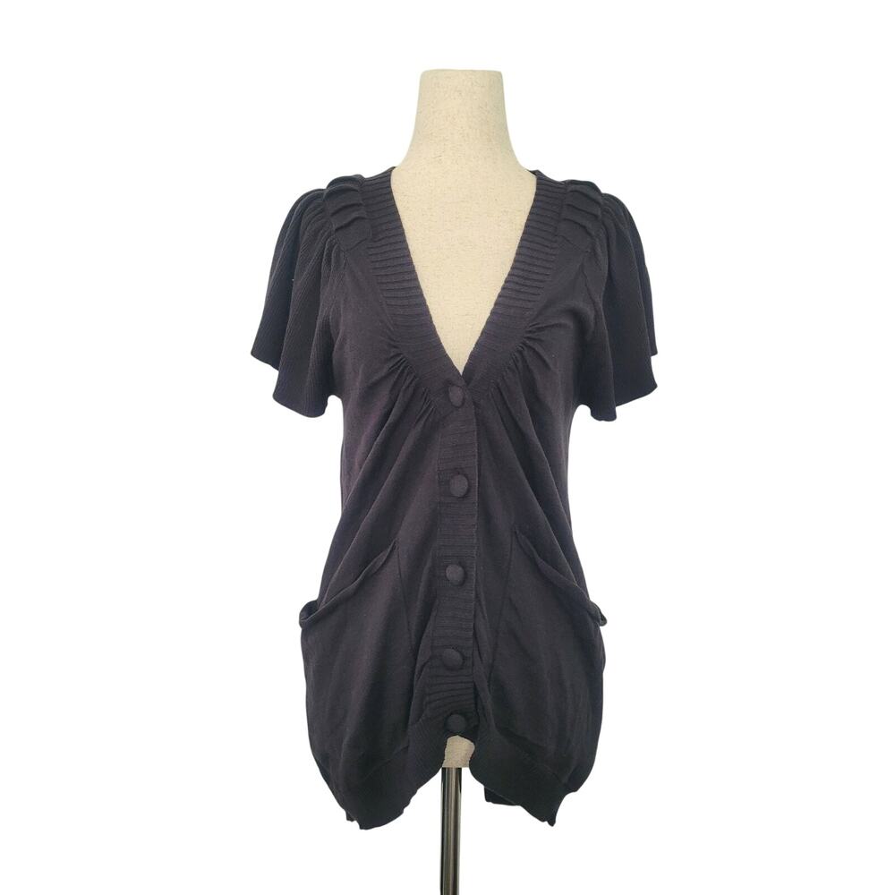 Downeast Flutter Sleeve V-Neck Asymmetrical Button Cardigan Size S Twee Academia